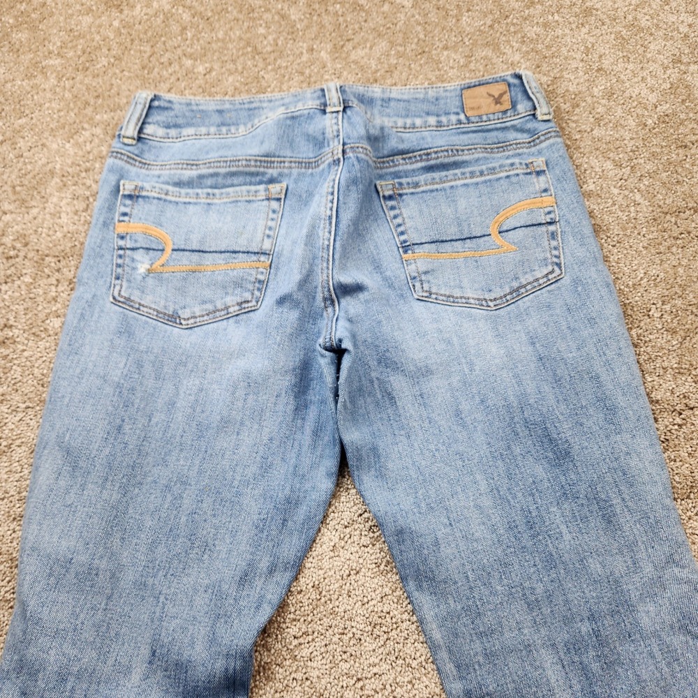 American Eagle Artist Stretch Flare Jeans Womens 8 Light Wash Ripped Distressed - Picture 2 of 7